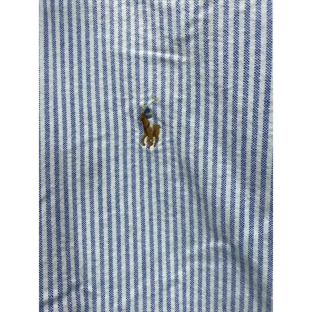 Vintage Polo Ralph Lauren Blue White Stripe Button Long Sleeve Shirt Boys 12